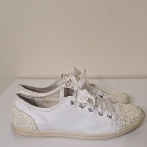 London Sole By Jane Winkwork White Sparkle Toe Ribbon Lace Moochers Size EU 40